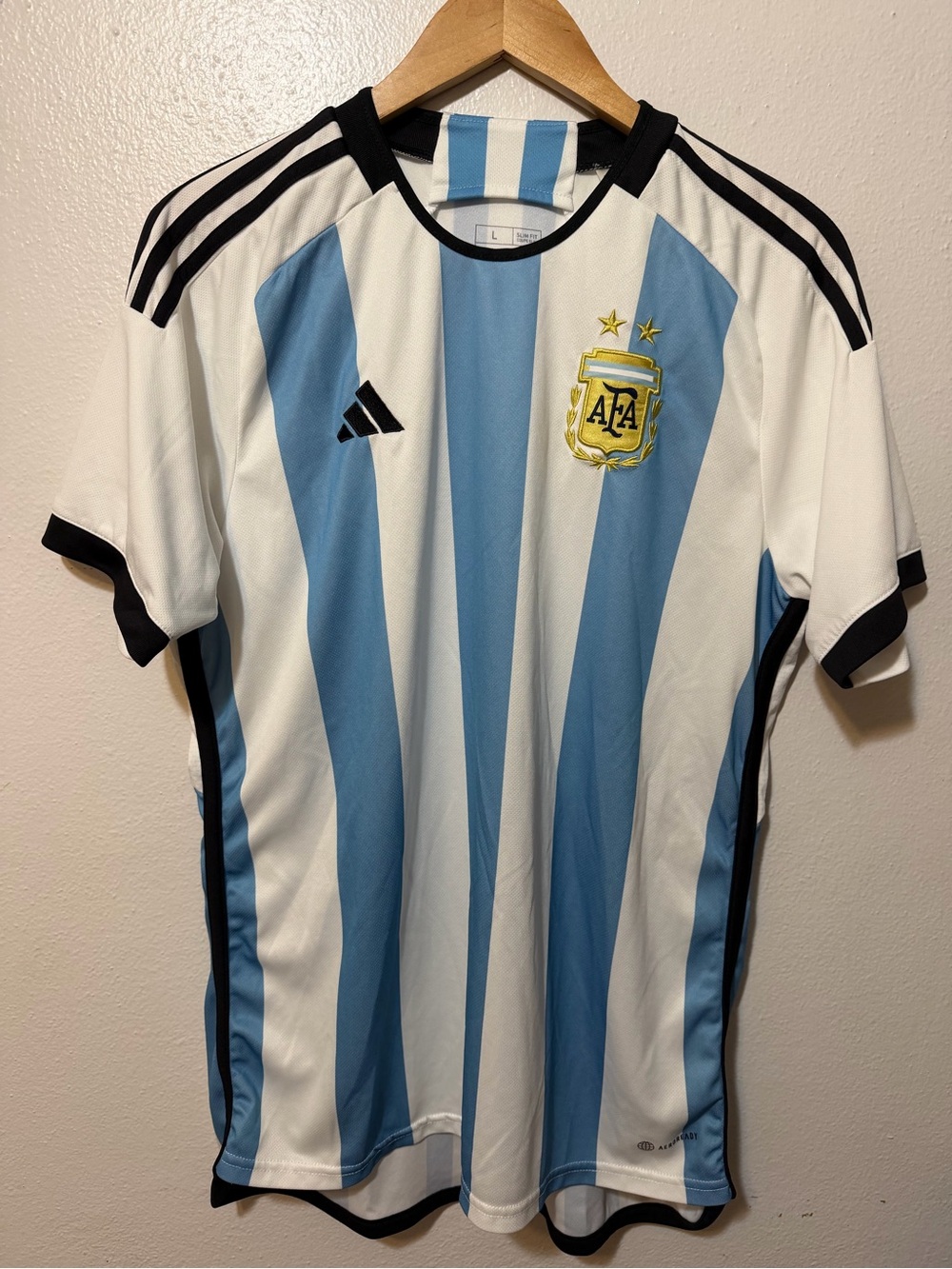Adidas Argentina 2 stars AFA Home Soccer Jersey Mens L  slim fit Short Sleeve